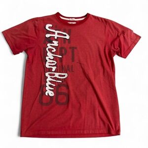 Vintage Y2K Anchor Blue Embroidered Logo Tee Shirt Men's Red